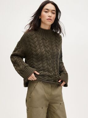 J. Crew 2025 Rollneck Sweater Cable Knit Woodland Brush Green 100 Cotton XXS 2XS